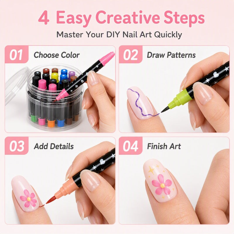 💅 ČASOVNO OMEJEN 50 % POPUST! 💥 Komplet 24 barvitih dvostranskih flomastrov za poslikavo nohtov – kreativni, salonske kakovosti, enostavni za izdelavo ✨-SI