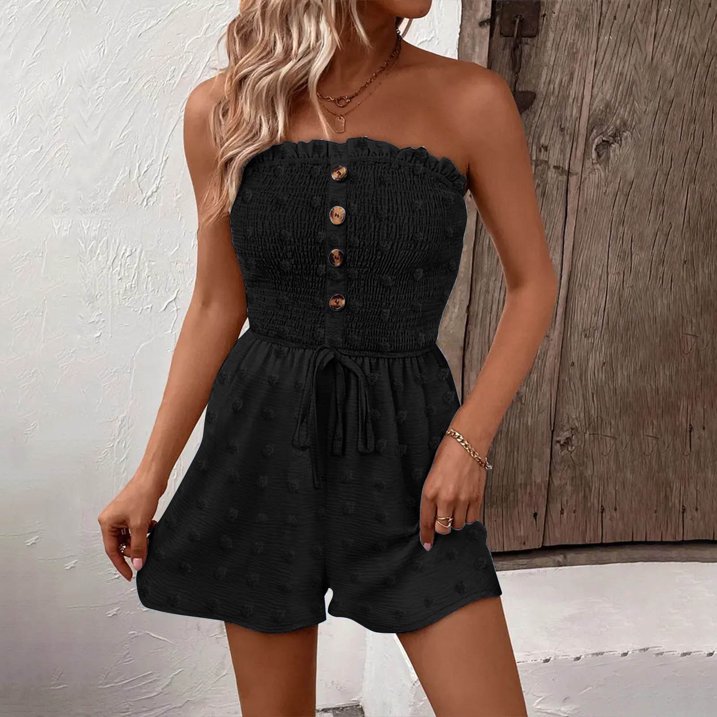 🔥👗Moteriškas kombinezonas plačiomis kojomis, raukiniais priekyje ir raišteliais-LT
