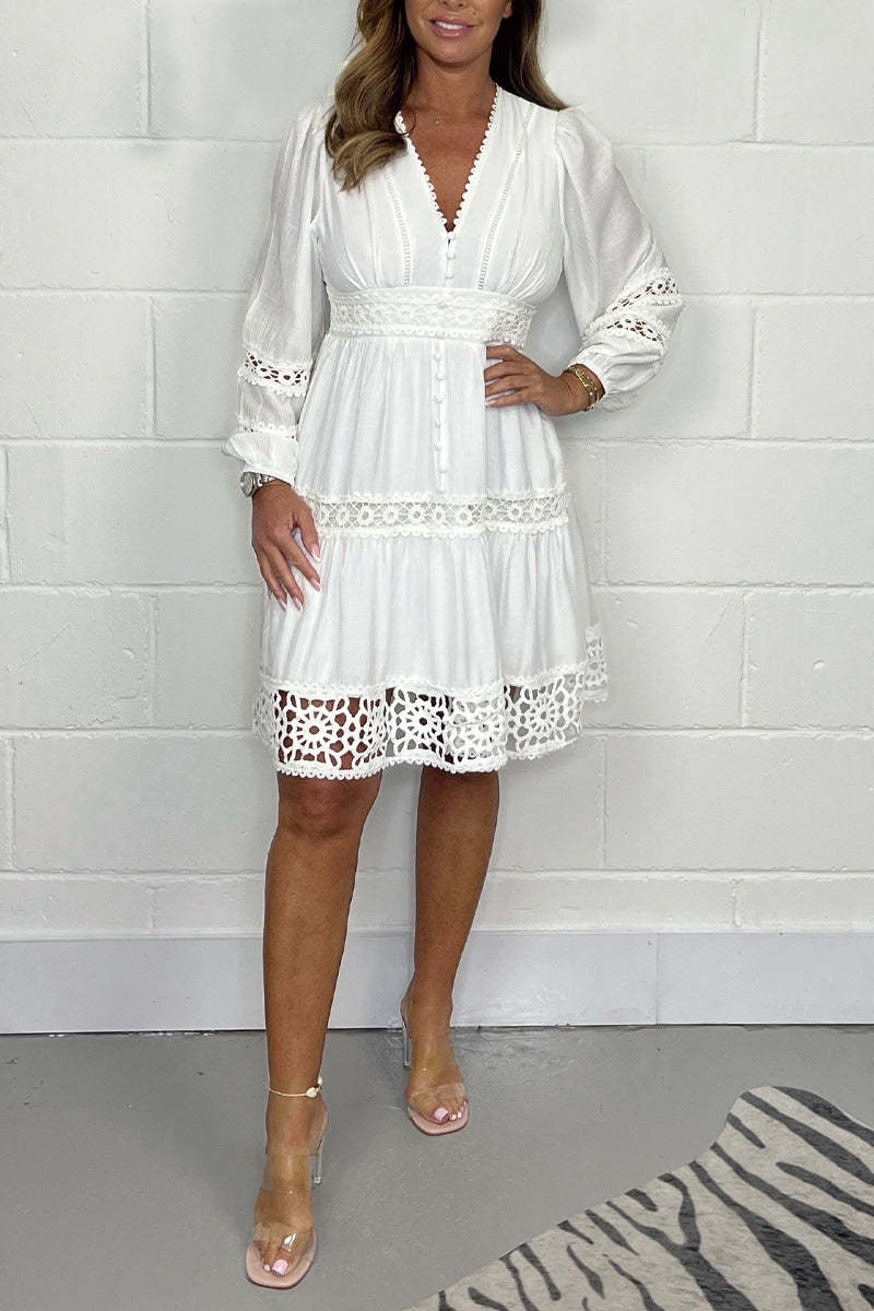 🌸Modna in elegantna čipkasta obleka z V izrezom-SI