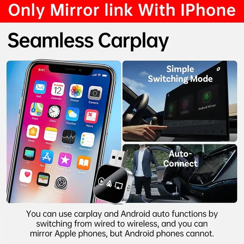 📶 Nadgradnja 2026 3 v 1 Screen Mirror iOS telefon, žično-brezžični Carplay adapter-SI