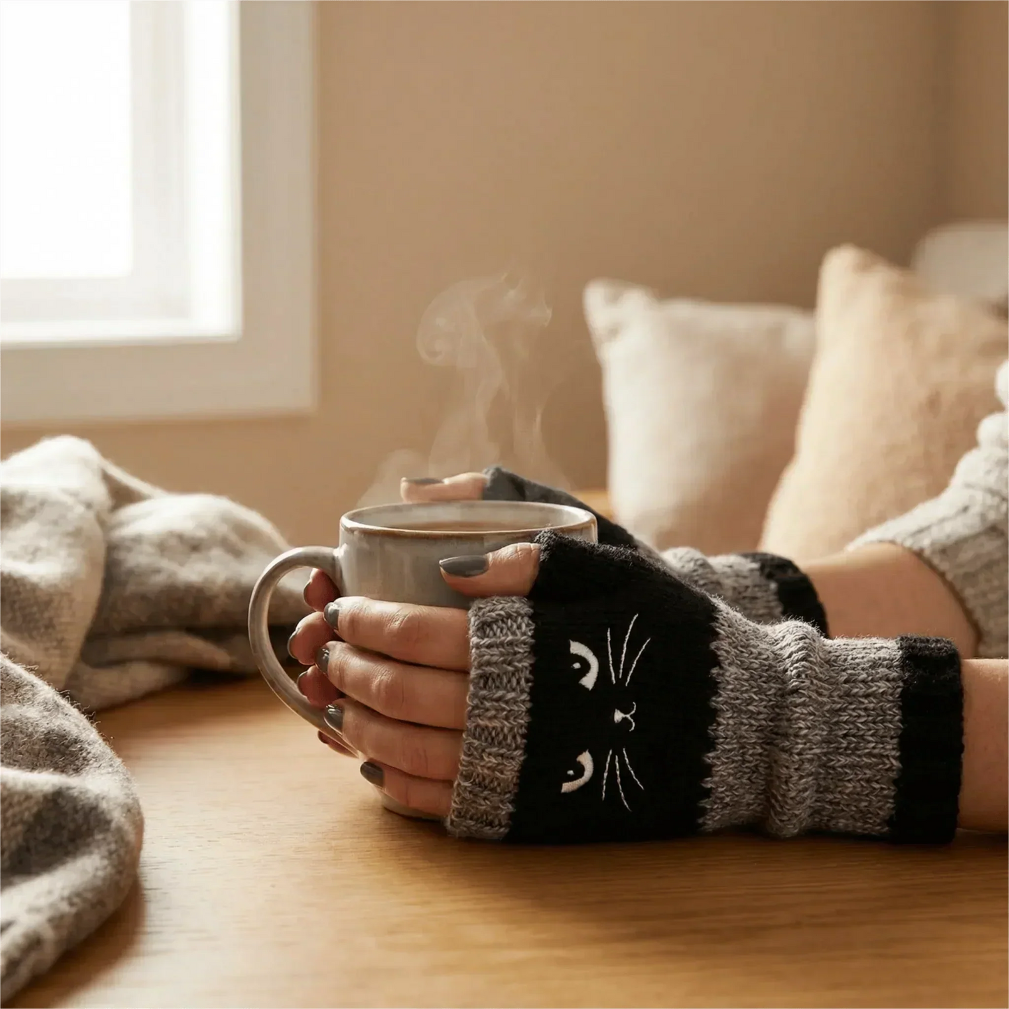 🐱 Prikupne ženske pletene rokavice z mačjim motivom🧤🧶-SI