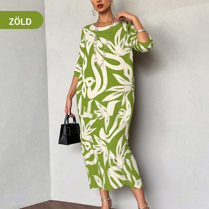 🌼Elegantna, ohlapna, vzorčasta ženska obleka z okroglim izrezom-SI