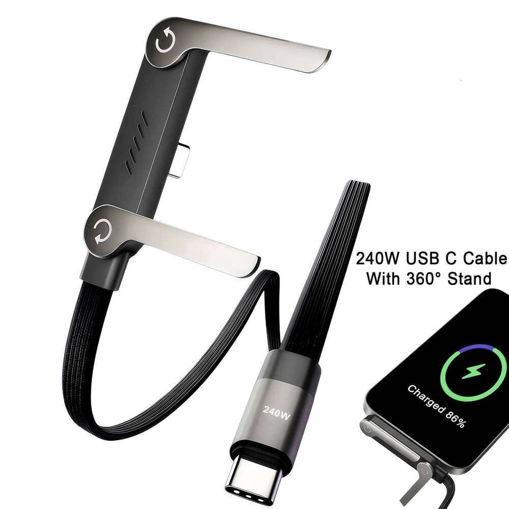 📱 240W pleten kabel za hitro polnjenje z vgrajenim stojalom za telefon - nov zložljiv trpežen kabel USB-C tipa C 2026 (2 kosa)-SI