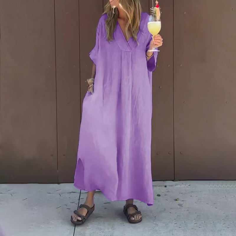 【S-4XL】💖Casual, ζωντανό γυναικείο φόρεμα με λαιμόκοψη V-GR