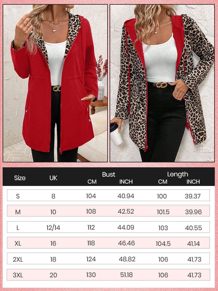 Dvostranski plašč s kapuco in leopardjim vzorcem-SI