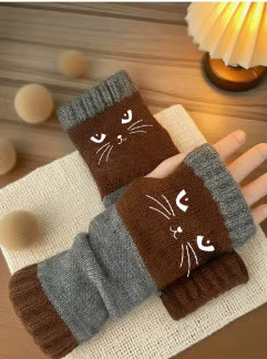🐱 Prikupne ženske pletene rokavice z mačjim motivom🧤🧶-SI