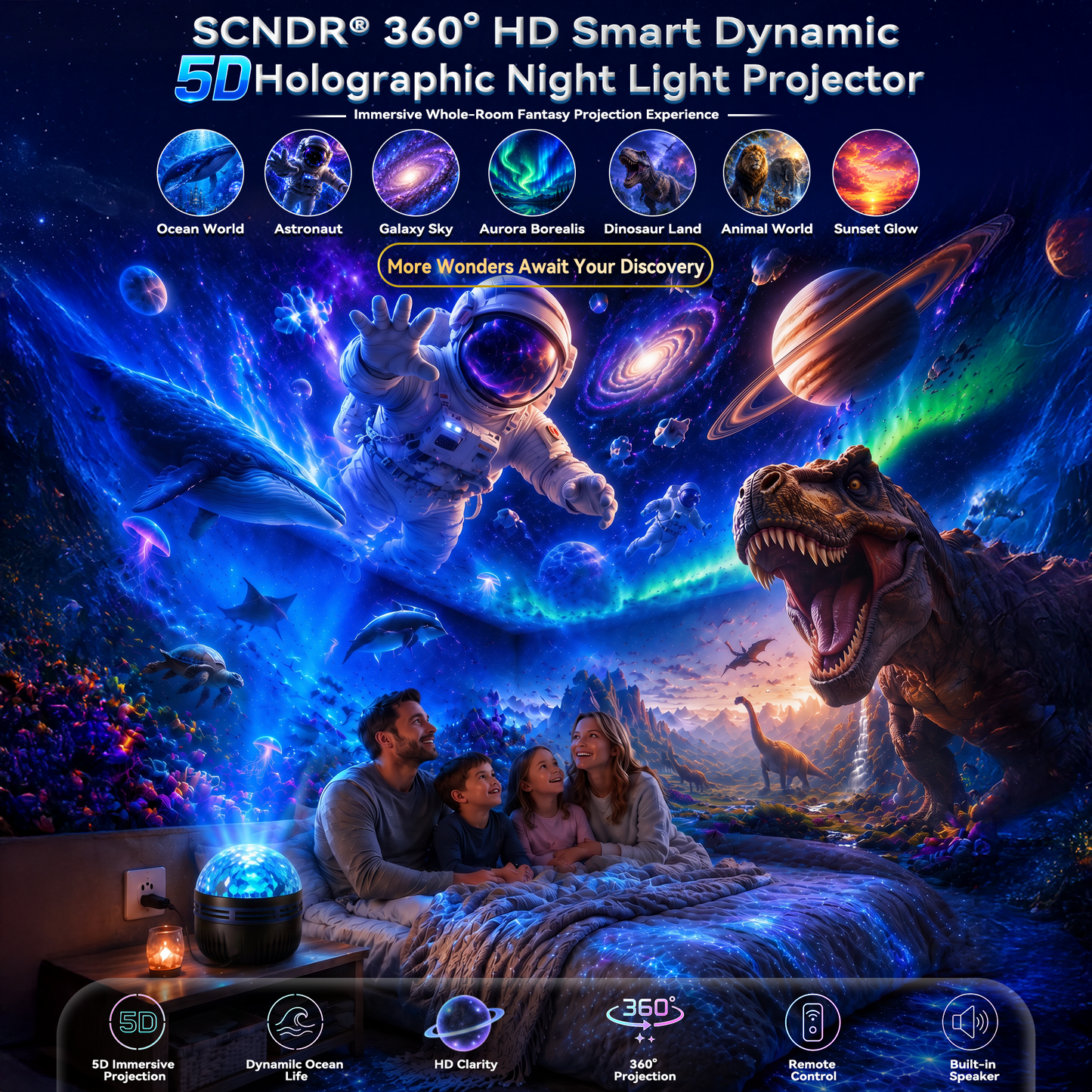 🦖🎁360° pametni holografski projektor zvezdnega neba (HD Smart Dynamic 5D)-SI