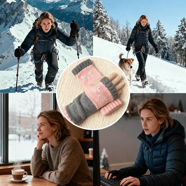 🐱 Prikupne ženske pletene rokavice z mačjim motivom🧤🧶-SI