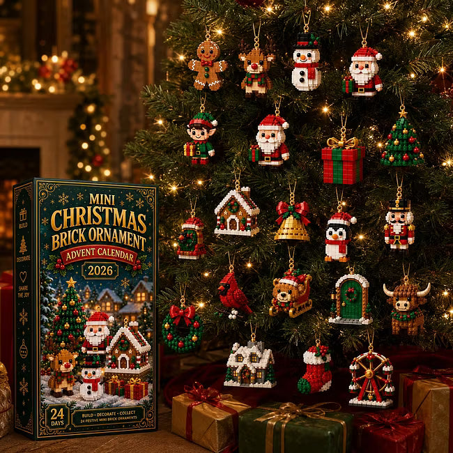 🎄 24-dnevni mini adventni koledar z božičnimi okraski | 24 edinstvenih, prazničnih, sestavljivih dizajnov z zankami za obešanje - idealnih za okraševanje božičnih drevesc, vencev in prazničnih okraskov 🧱-SI