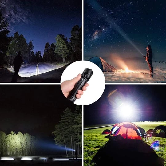 Įkraunamas taktinis LED lazerinis žibintuvėlis su dideliu 90000 liumenų šviesos srautu-LT