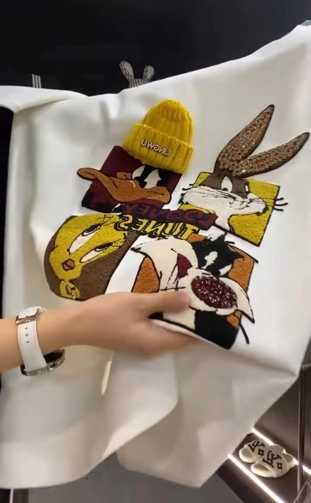 🍭Čudljiv pulover z risanimi bleščicami-SI