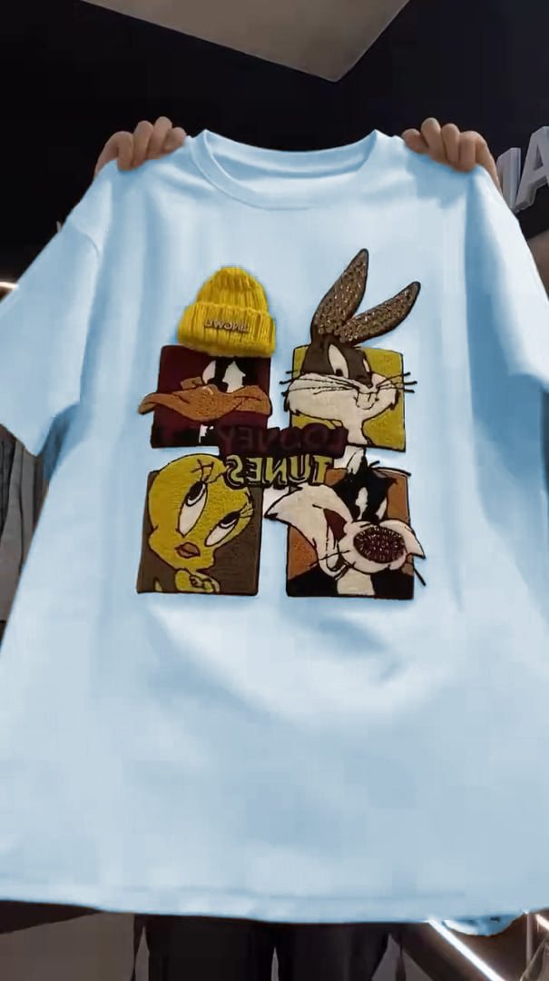 🍭Čudljiv pulover z risanimi bleščicami-SI