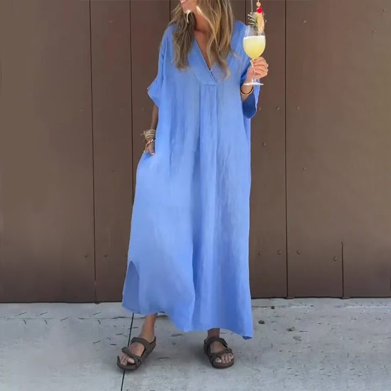 【S-4XL】💖Casual, ζωντανό γυναικείο φόρεμα με λαιμόκοψη V-GR