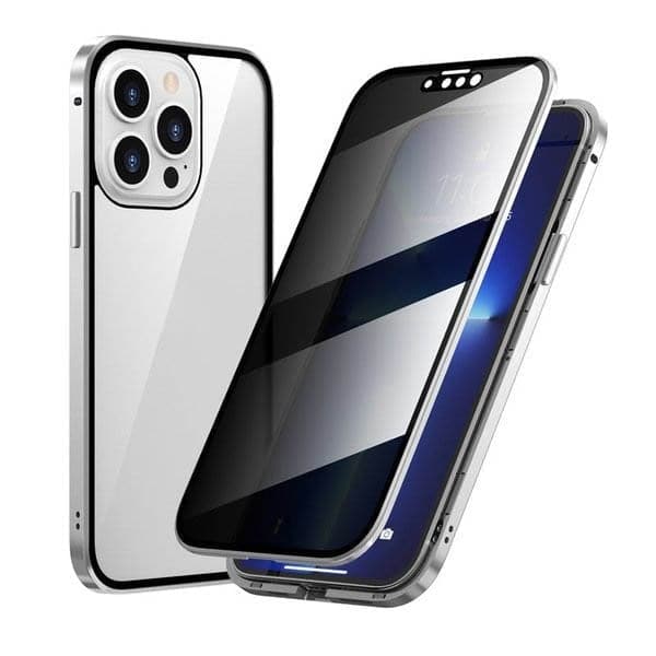 Magnetinis „iPhone“ dėklas su neatspindinčiu stiklu ir metalu-LT