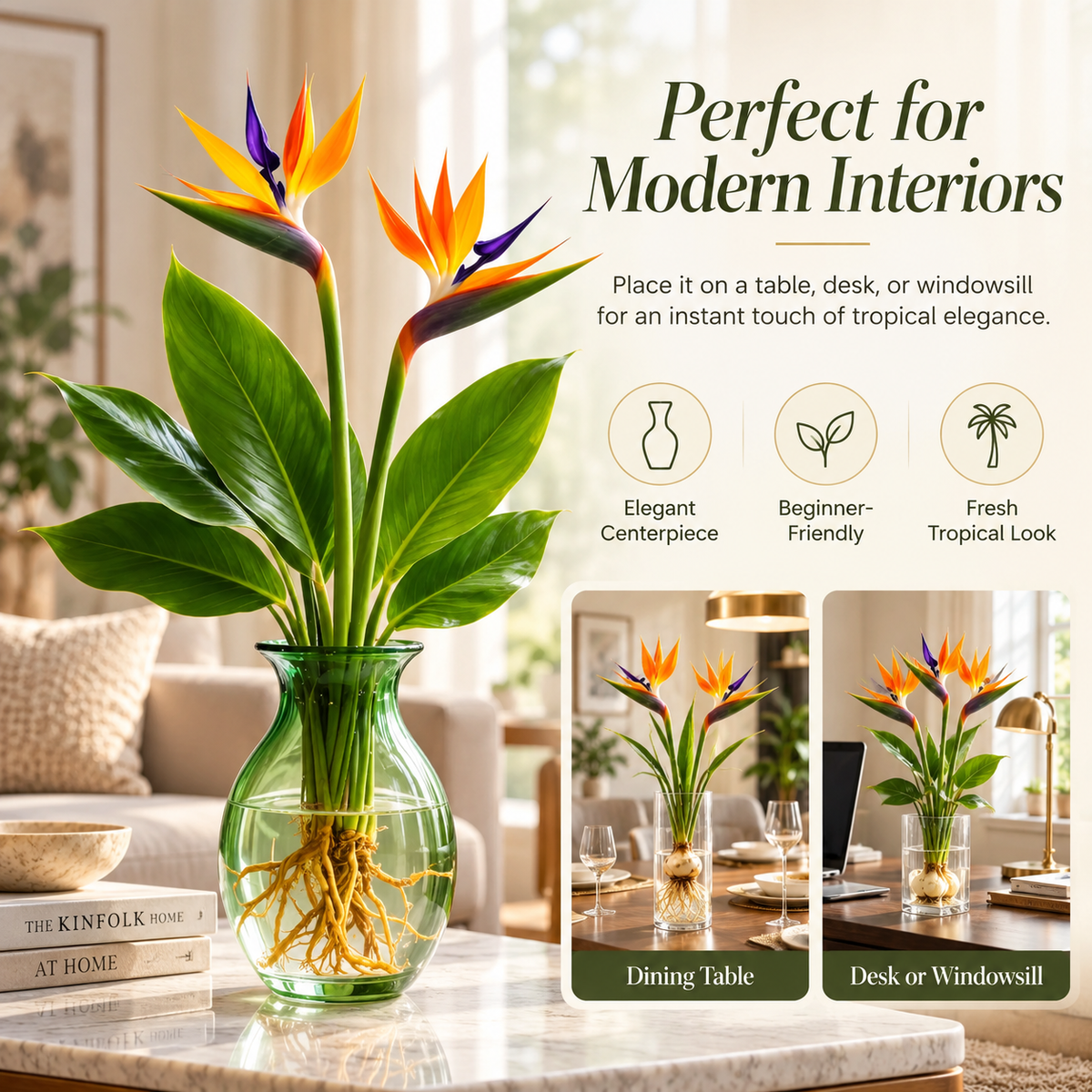 🕊️ Hydroponic Bird of Paradise Starter – Tropical Water-Grown Indoor Plant 💧🌱