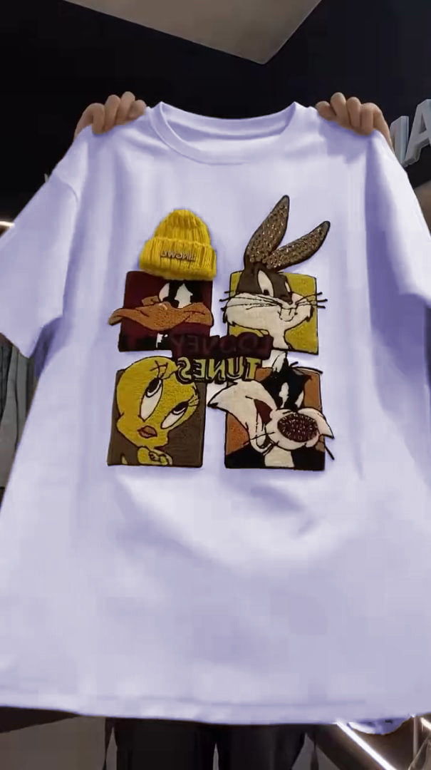 🍭Čudljiv pulover z risanimi bleščicami-SI