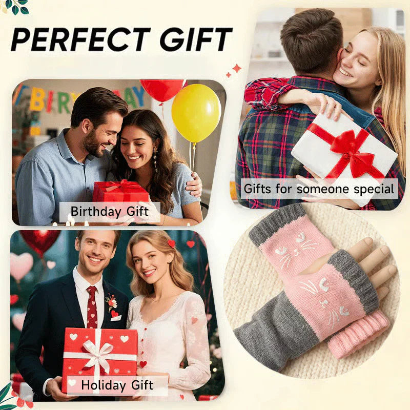 🐱 Prikupne ženske pletene rokavice z mačjim motivom🧤🧶-SI