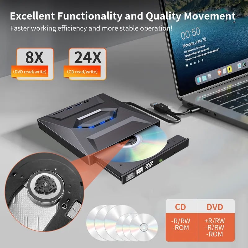 Retro prenosni CD DVD predvajalnik USB C 3.0 prenosni CD zapisovalnik-SI