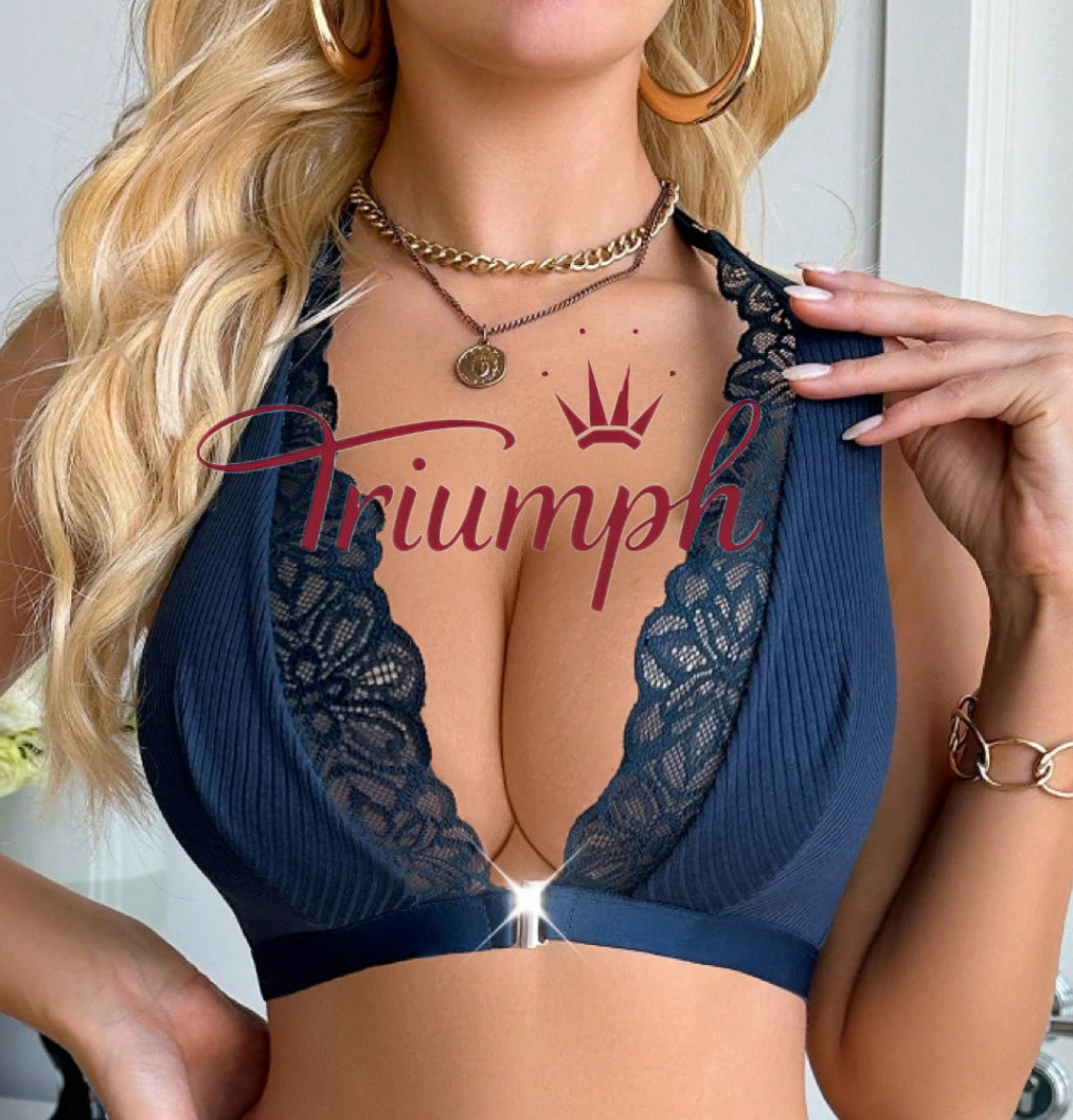 „Triumph“ – 4 vnt. 💥 Seksuali liemenėlė su nėriniuota priekine dalimi ir romantiška sagtimi-LT