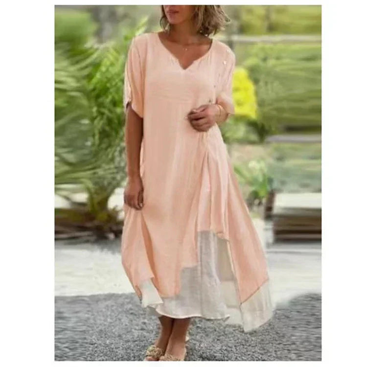 Vestido de dos piezas de manga corta y efecto asimétrico-ES