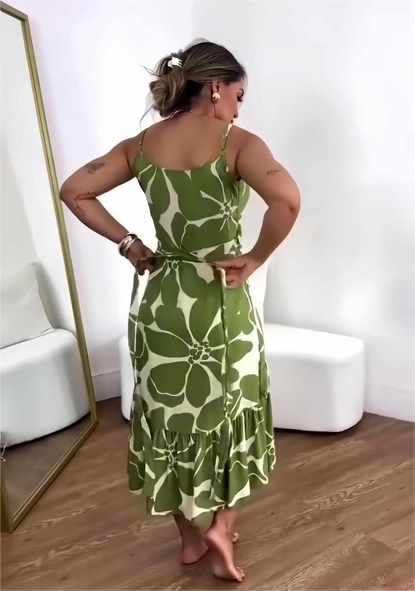 🌼 V formos iškirpte margintos laisvalaikio suknelės moterims-LT