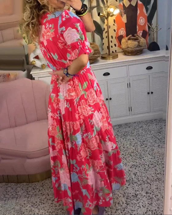 💃Prigludusi ilga suknelė su V formos iškirpte ir kišenėmis