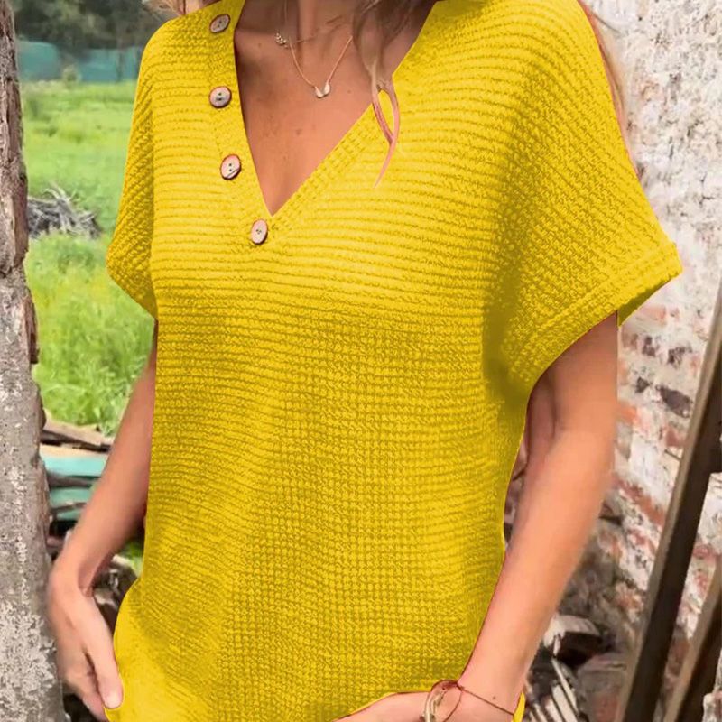 Ženski eleganten top s kratkimi rokavi in koničastim izrezom-SI