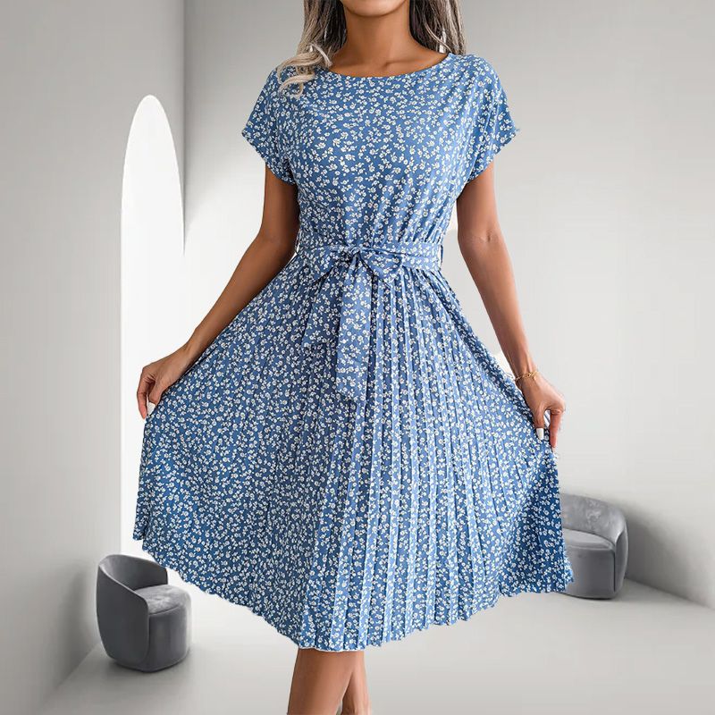 🎁2025 m. karštas vasaros išpardavimas🎁 Moteriška gėlėta suknelė trumpomis rankovėmis klostuota👗 (6 spalvos su kišenėmis)-LT