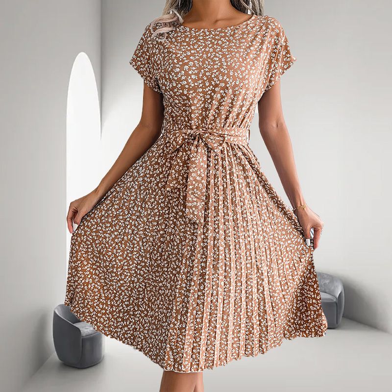 🎁2025 Hot Summer Sale🎁 Γυναικείο φλοράλ κοντομάνικο πλισέ φόρεμα👗 (6 χρώματα με τσέπες)-GR