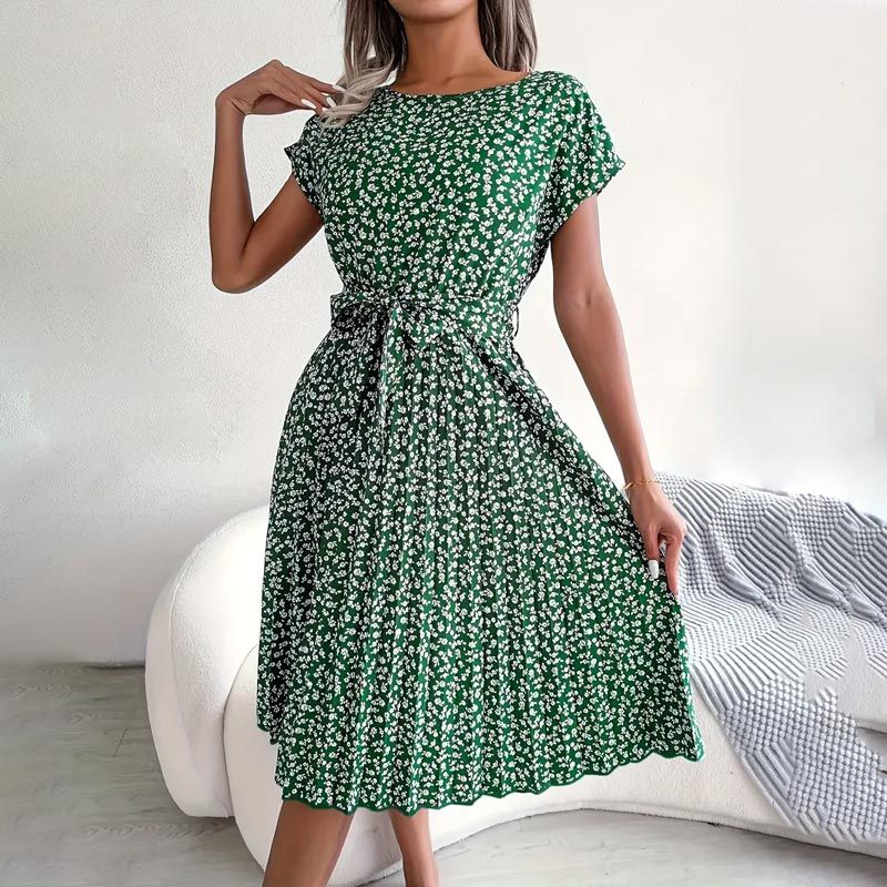 🎁2025 m. karštas vasaros išpardavimas🎁 Moteriška gėlėta suknelė trumpomis rankovėmis klostuota👗 (6 spalvos su kišenėmis)-LT