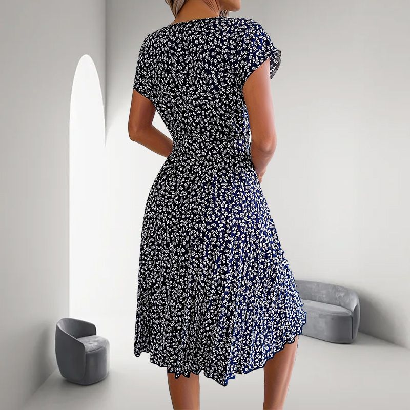 🎁2025 Hot Summer Sale🎁 Γυναικείο φλοράλ κοντομάνικο πλισέ φόρεμα👗 (6 χρώματα με τσέπες)-GR