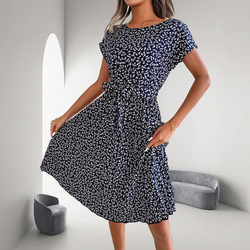 🎁2025 m. karštas vasaros išpardavimas🎁 Moteriška gėlėta suknelė trumpomis rankovėmis klostuota👗 (6 spalvos su kišenėmis)-LT