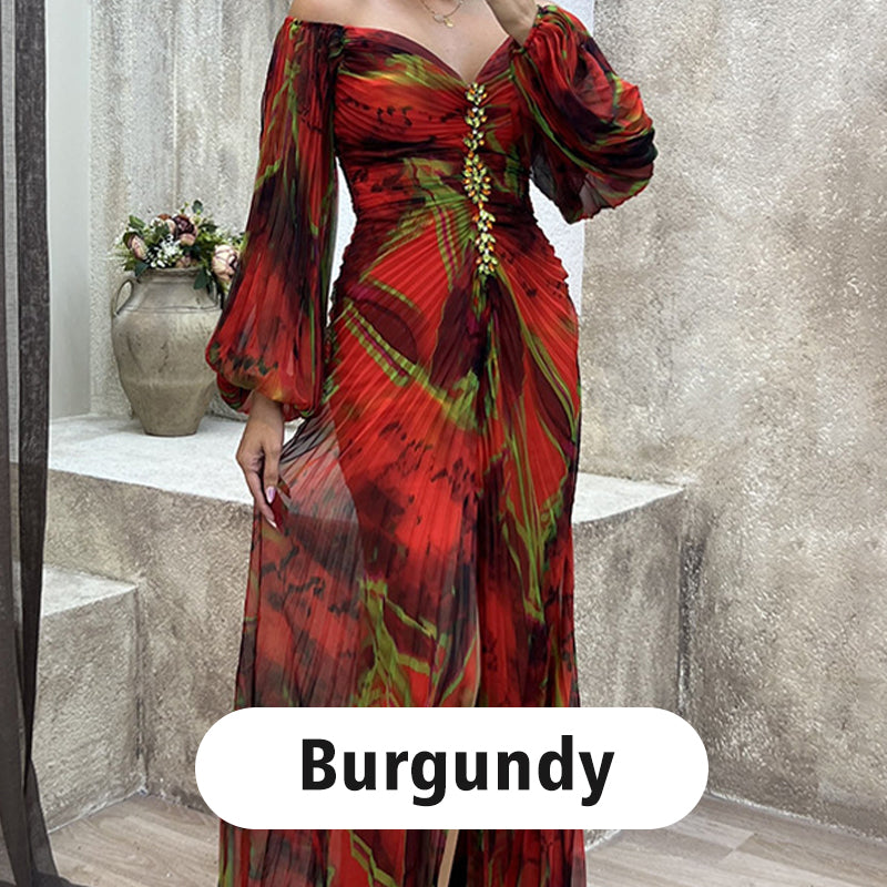 ✨【Lieknėjimo burtininkas】Moteriška suknelė be petnešėlių✨ | Patrauklus dizainas be petnešėlių | Klojuotos detalės | Iškirptas plyšys, patogios ilgos rankovės-LT