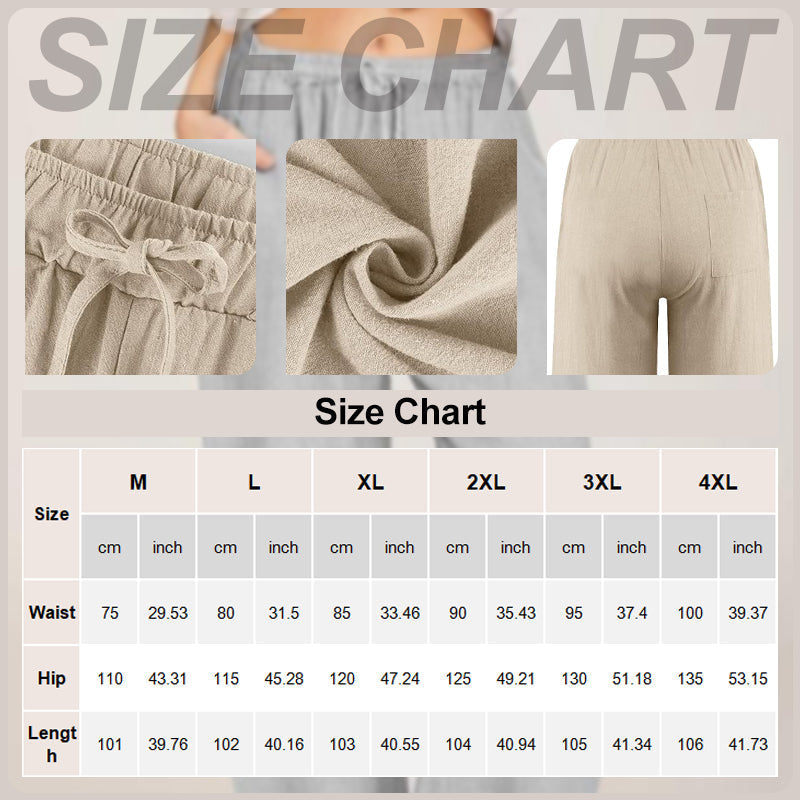 💟Γυναικείο καλοκαιρινό παντελόνι με φαρδιά μπατζάκια, από βαμβάκι και λινό✨-GR