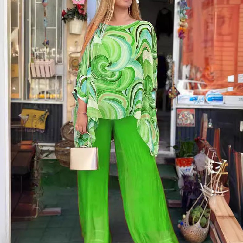 【🎊Κομψό και κομψό】💞Γυναικείο πολύχρωμο σιφόν καλοκαιρινό σετ 2 τεμαχίων-GR