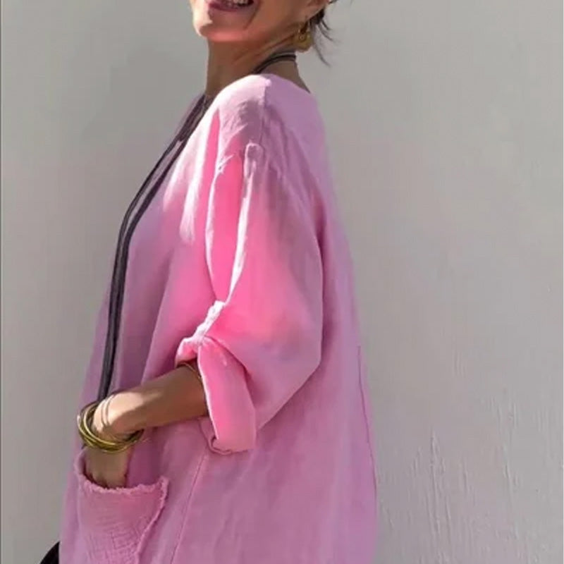 💕Dolga obleka iz patchwork bombaža in lanu-SI