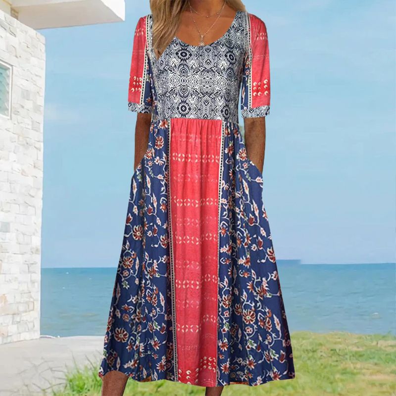 🌸 Elegantna ženska obleka z boho potiskom-SI