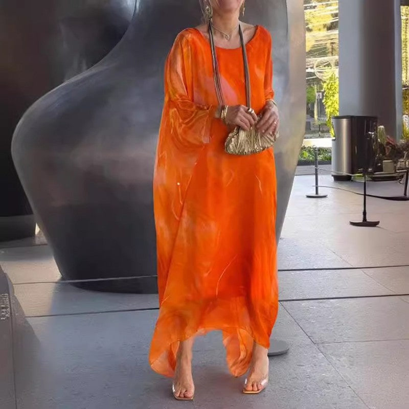 🔥Καυτή προσφορά🔥Κομψό φόρεμα από σιφόν με μαρμάρινο τύπωμα-GR