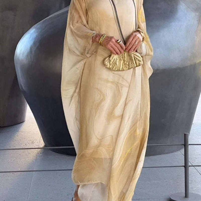 🔥Καυτή προσφορά🔥Κομψό φόρεμα από σιφόν με μαρμάρινο τύπωμα-GR