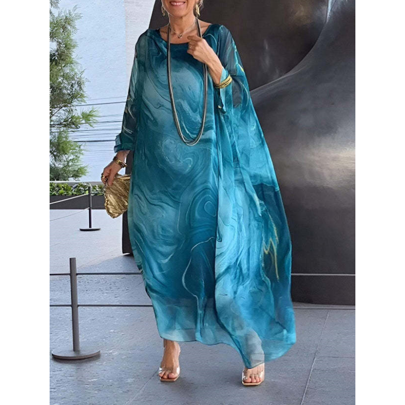 🔥Καυτή προσφορά🔥Κομψό φόρεμα από σιφόν με μαρμάρινο τύπωμα-GR