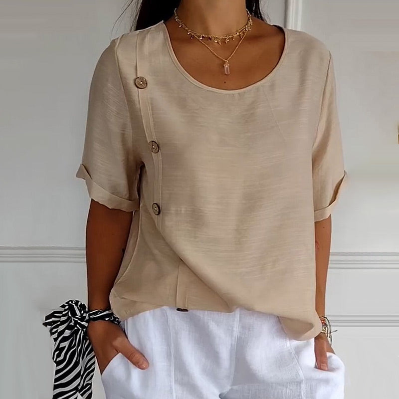 💕Ženska bluza z okroglim izrezom in stranskimi gumbi🌟-SI