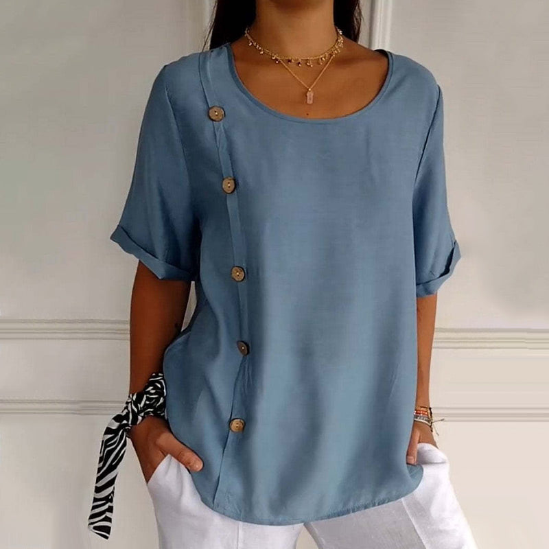 💕Ženska bluza z okroglim izrezom in stranskimi gumbi🌟-SI