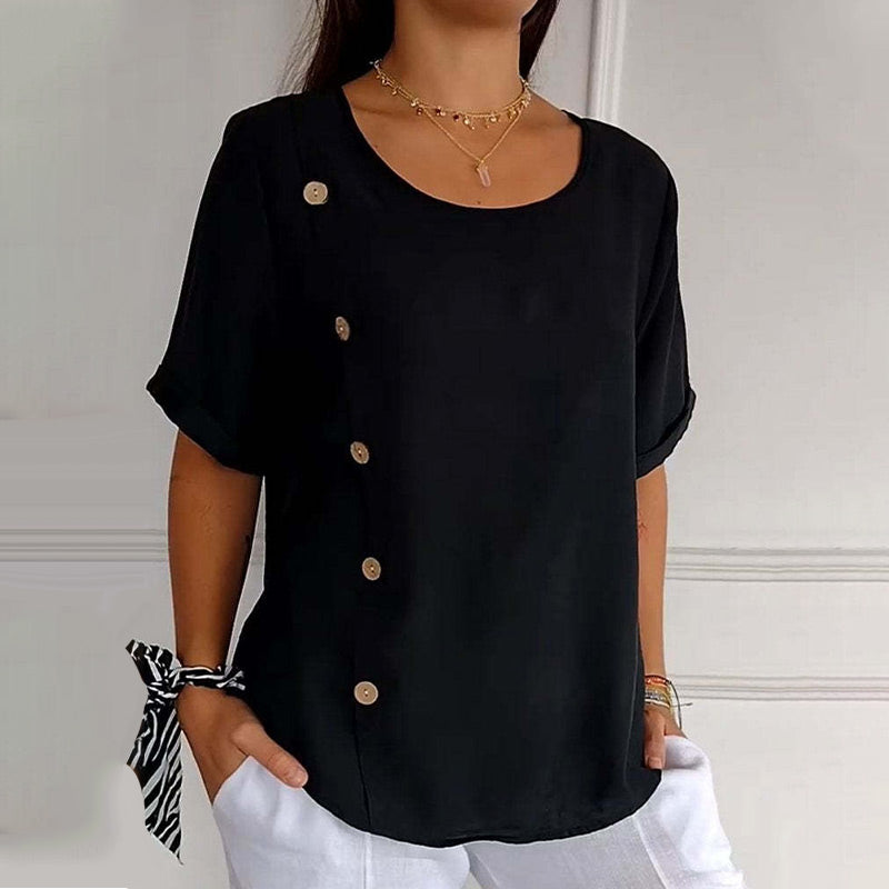 💕Ženska bluza z okroglim izrezom in stranskimi gumbi🌟-SI