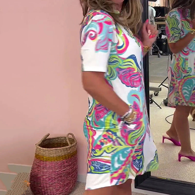 ✨2025 Novi izdelki🌈Ženska obleka s pisanim potiskom in V-izrezom-SI