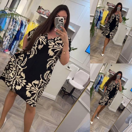 👗Φόρεμα V formos kaklo spauda με τσέπες Kasdieniai moterims