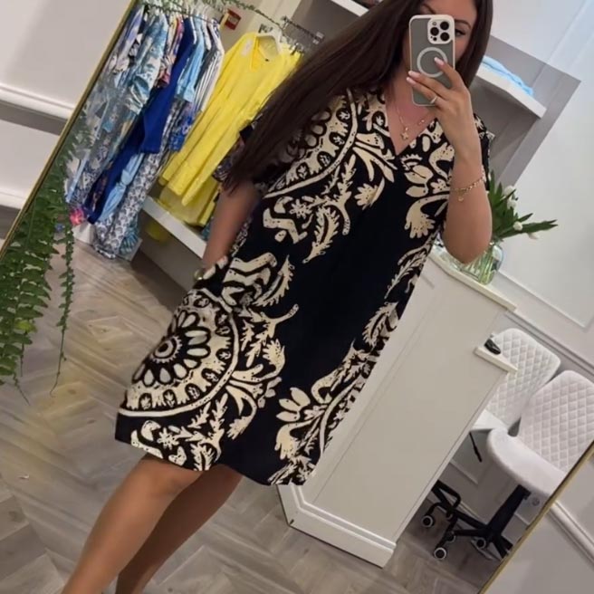 👗Φόρεμα V formos kaklo spauda με τσέπες Kasdieniai moterims