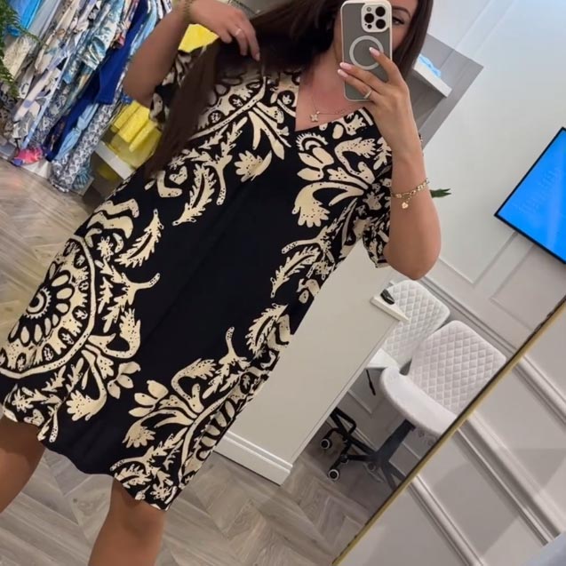 👗Φόρεμα V formos kaklo spauda με τσέπες Kasdieniai moterims