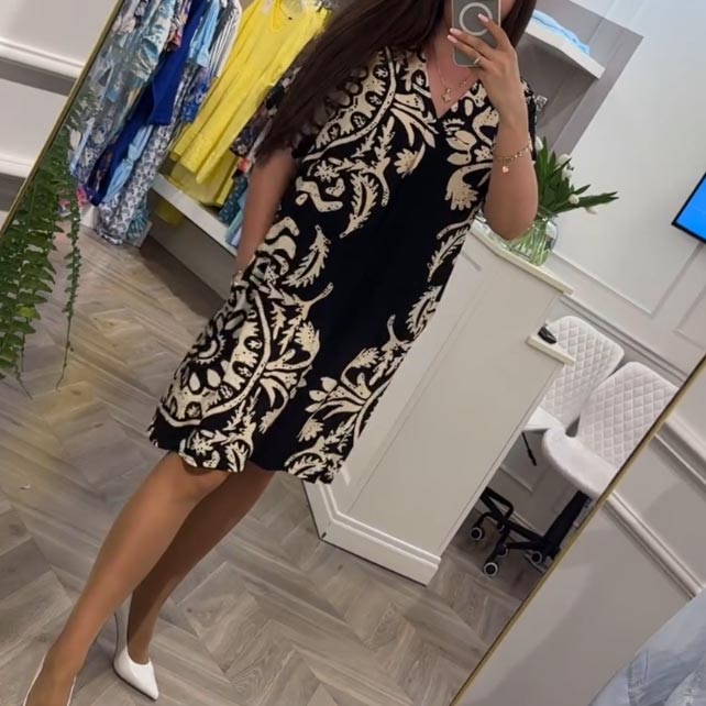 👗Φόρεμα V formos kaklo spauda με τσέπες Kasdieniai moterims