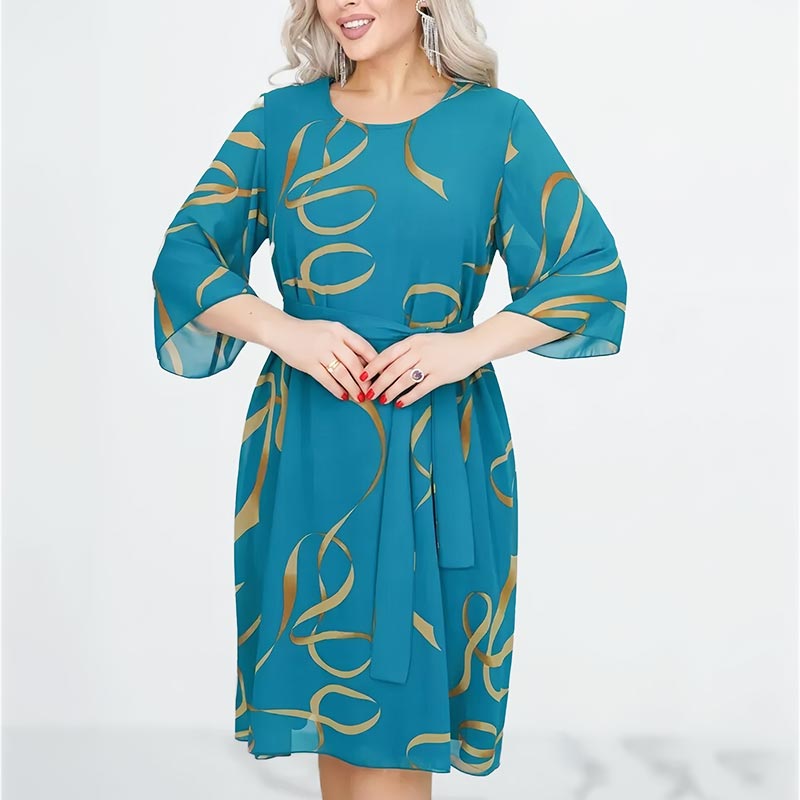 🌸Elegantna ohlapna midi obleka z nabranimi rokavi-SI