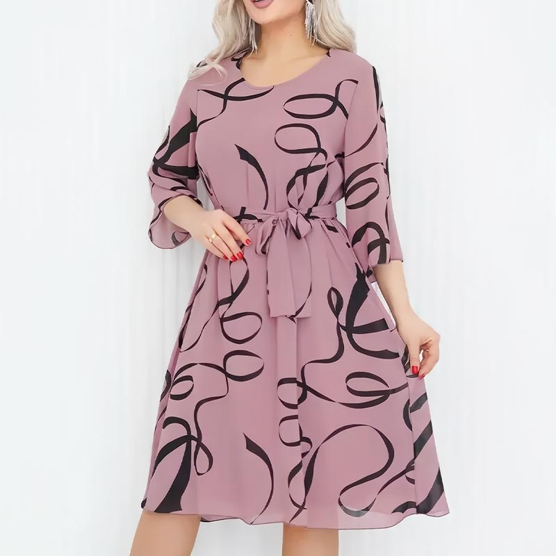 🌸Elegantna ohlapna midi obleka z nabranimi rokavi-SI